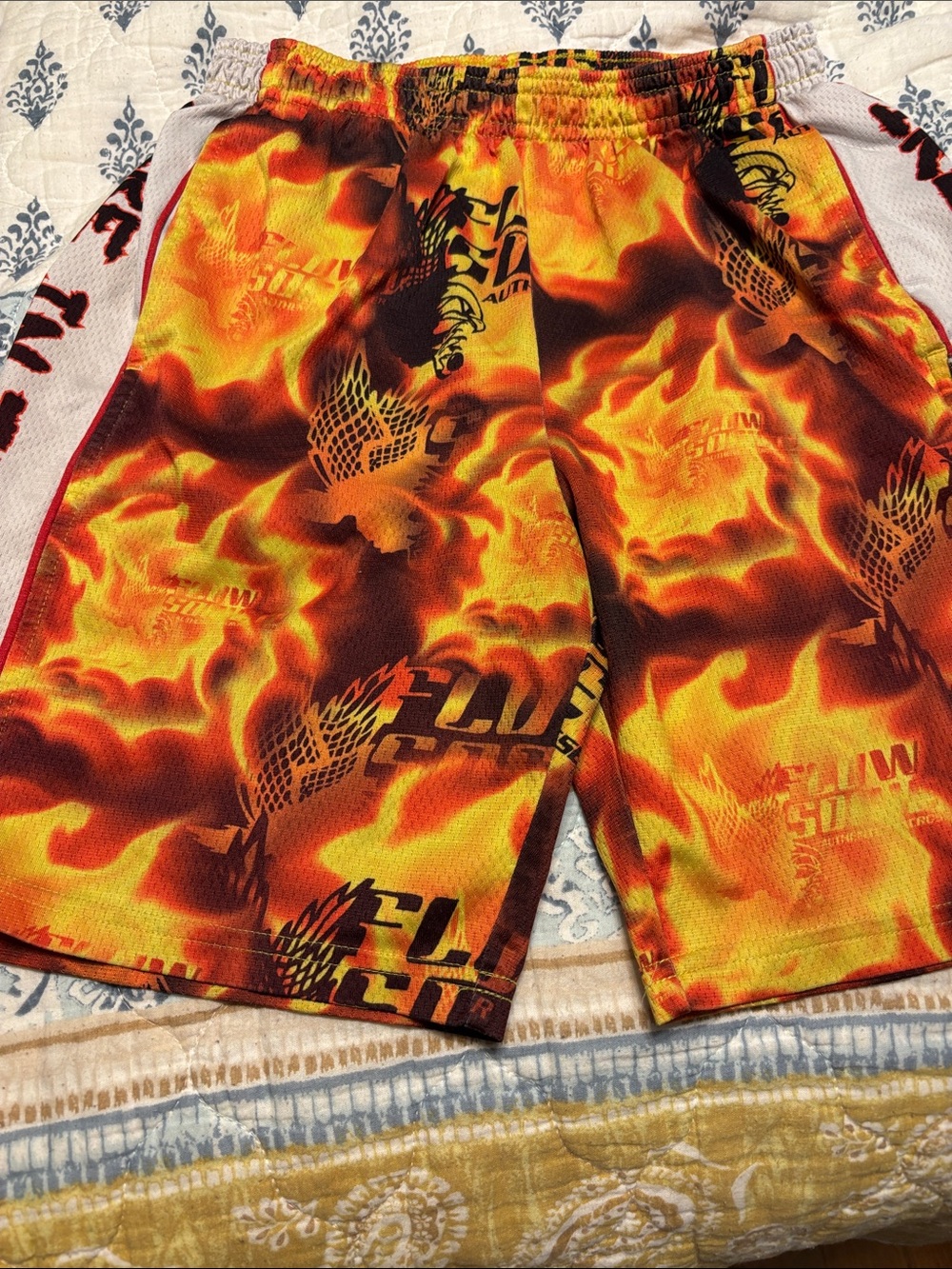 Kids Flame-Print Athletic Shorts - Red & Orange